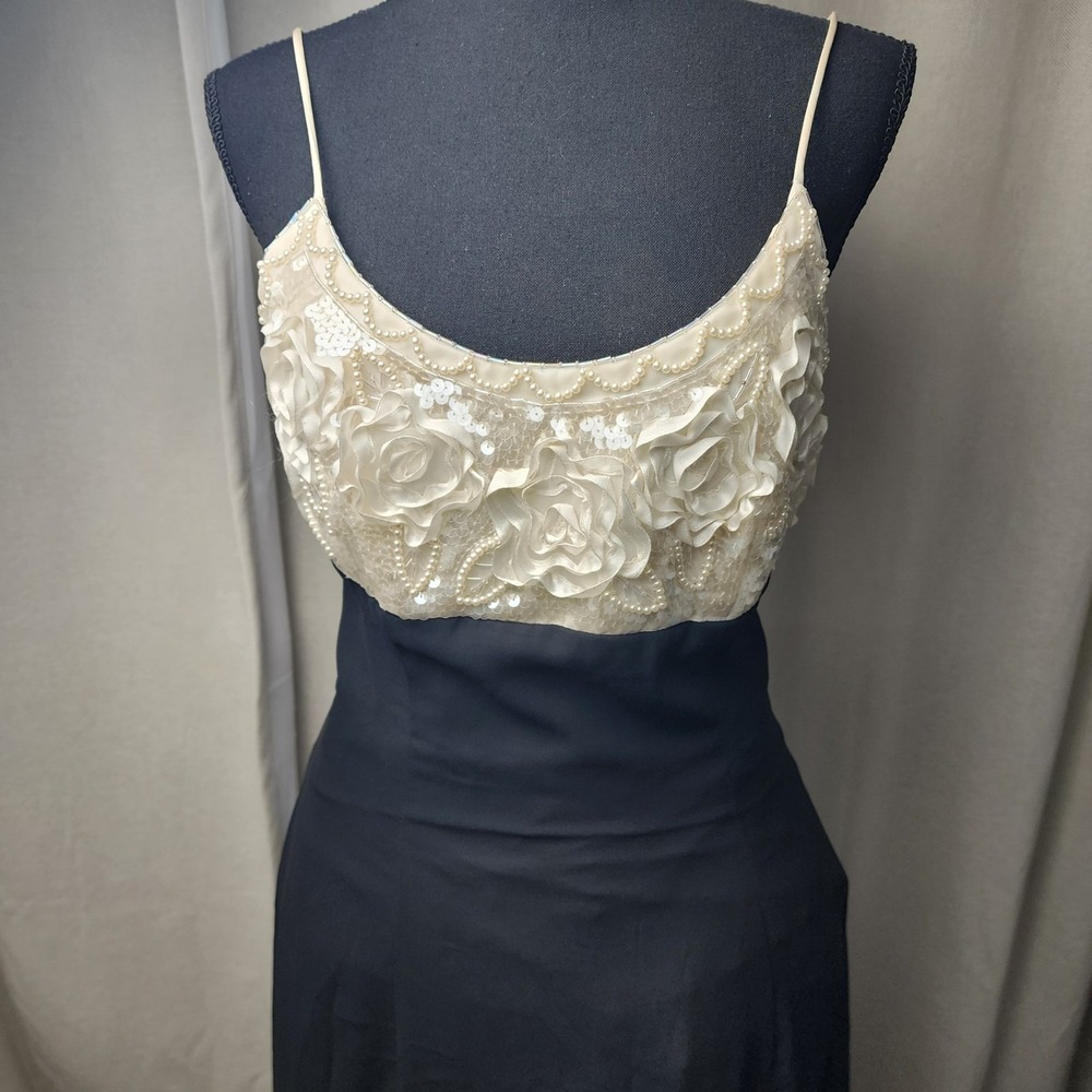 Gunne Sax Jessica McClintock Dress 7/8 S Babydoll Beaded Long Prom Formal HOCO